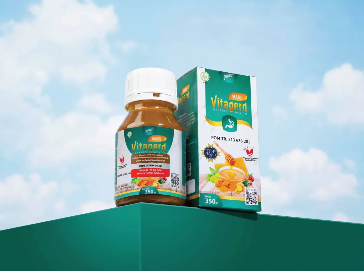 Kemasan botol dan dus Madu Vitagerd 350 gram